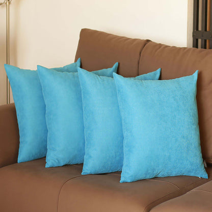 Set Of Four 20" X 20" Sky Blue Polyester Zippered Pillow Cover