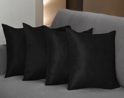 Set Of Four 20" X 20" Black Polyester Zippered Pillow Cover