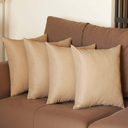 Set Of Four 20" X 20" Beige Polyester Zippered Pillow Cover