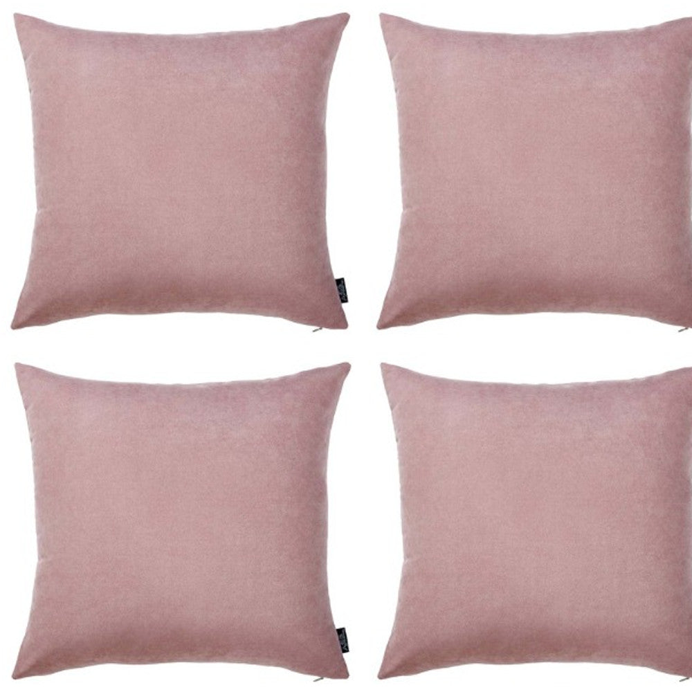 Set Of Four 22" X 22" Light Pink Polyester Zippered Pillow Cover