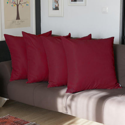 Set Of Four 22" X 22" Claret Red Polyester Zippered Pillow Cover