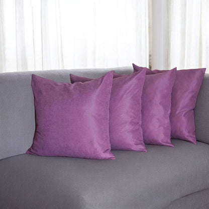 Set Of Four 22" X 22" Purple Polyester Zippered Pillow Cover