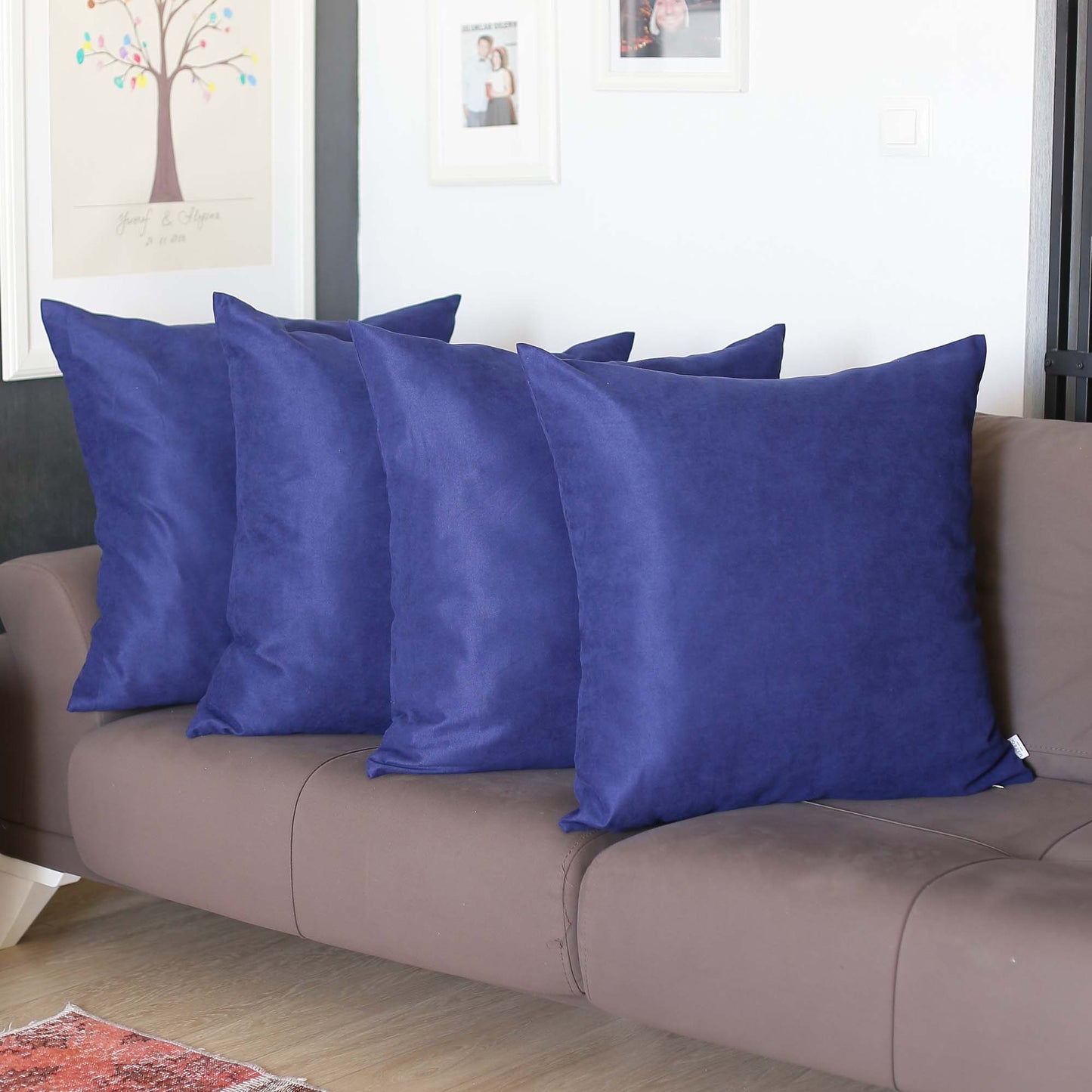 Set Of Four 22" X 22" Navy Blue Polyester Zippered Pillow Cover