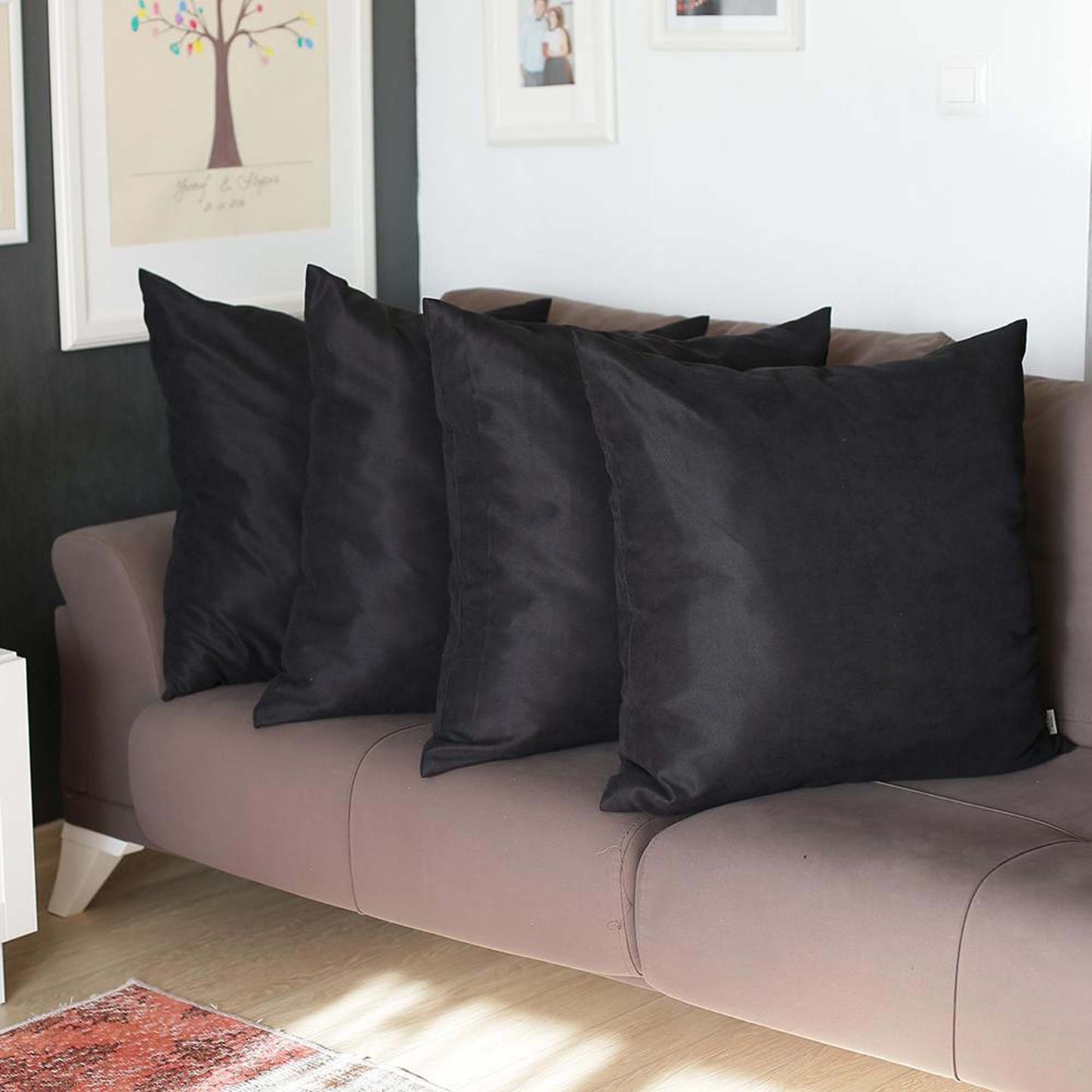 Set Of Four 22" X 22" Black Polyester Zippered Pillow Cover