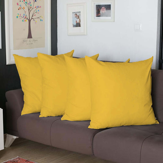 Set Of Four 22" X 22" Yellow Polyester Zippered Pillow Cover