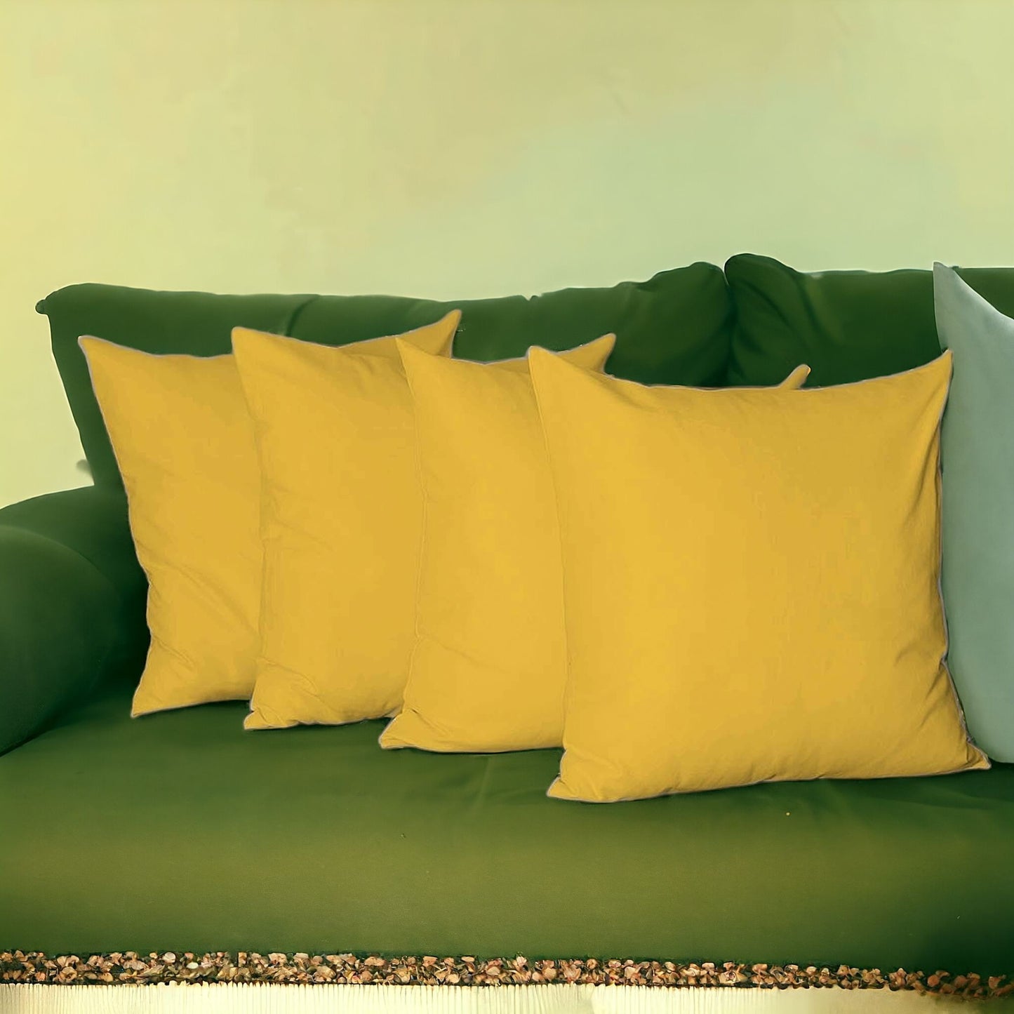 Set Of Four 22" X 22" Yellow Polyester Zippered Pillow Cover