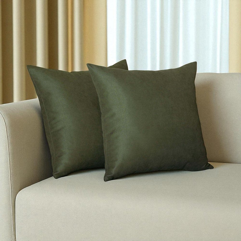 Set Of Two 16" X 16" Fern Green Polyester Zippered Pillow Cover