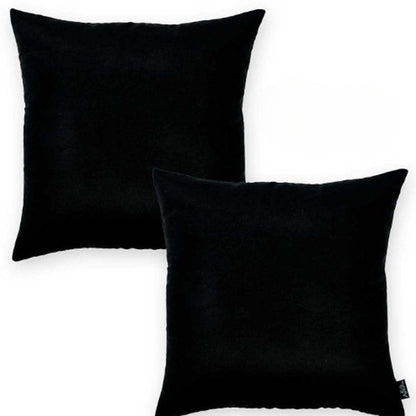 Set Of Two 16" X 16" Black Polyester Zippered Pillow Cover