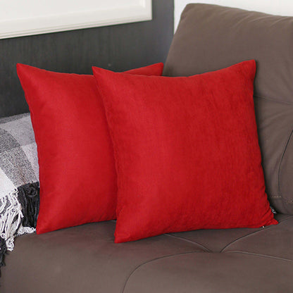 Set Of Two 16" X 16" Red Polyester Zippered Pillow Cover