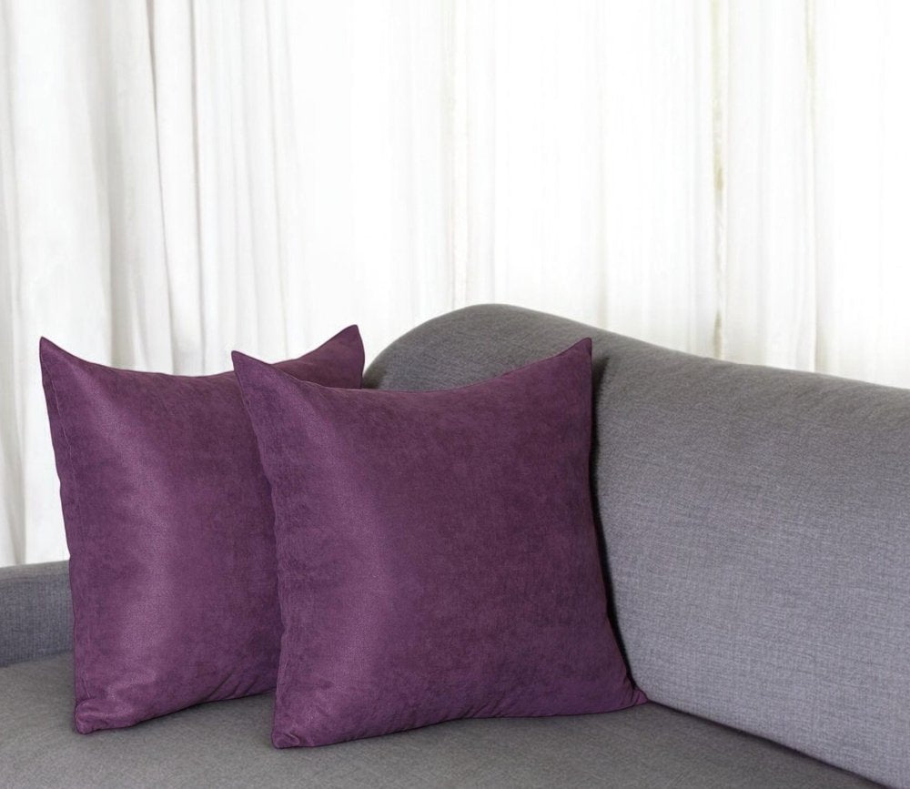 Set Of Two 18" X 18" Purple Polyester Zippered Pillow Cover