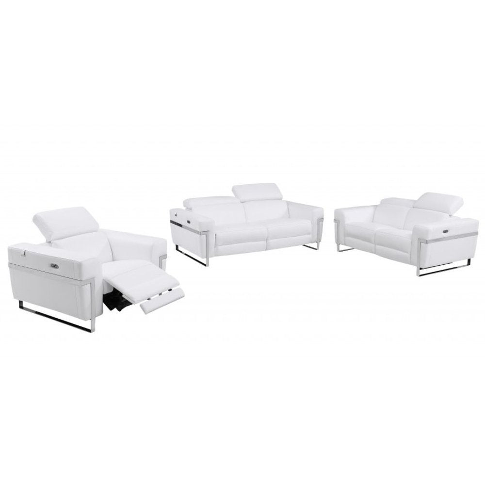 Three Piece White Italian Leather Six Person Seating Set