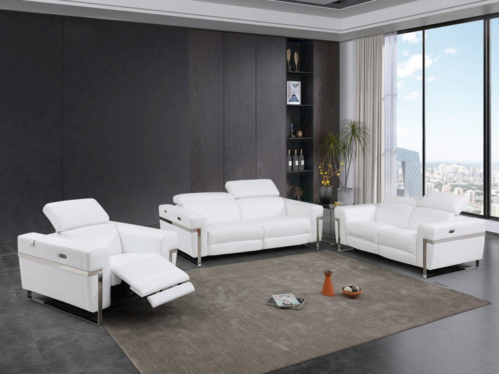 Three Piece White Italian Leather Six Person Seating Set
