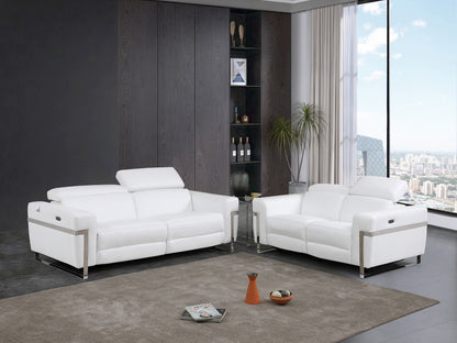 Two Piece Indoor White Italian Leather Five Person Seating Set