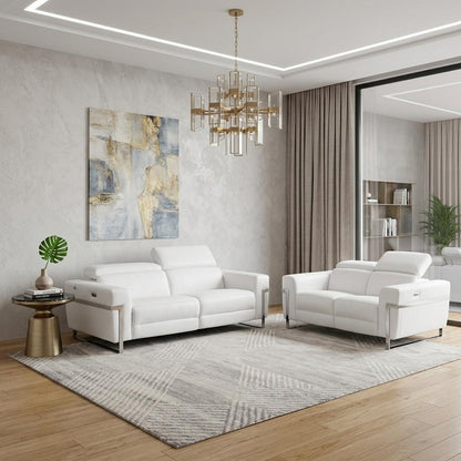 Two Piece White Italian Leather Five Person Seating Set