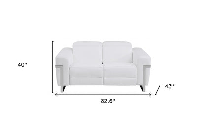 Two Piece Indoor White Italian Leather Five Person Seating Set