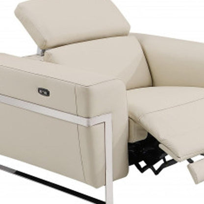 Three Piece Indoor Beige Italian Leather Six Person Seating Set