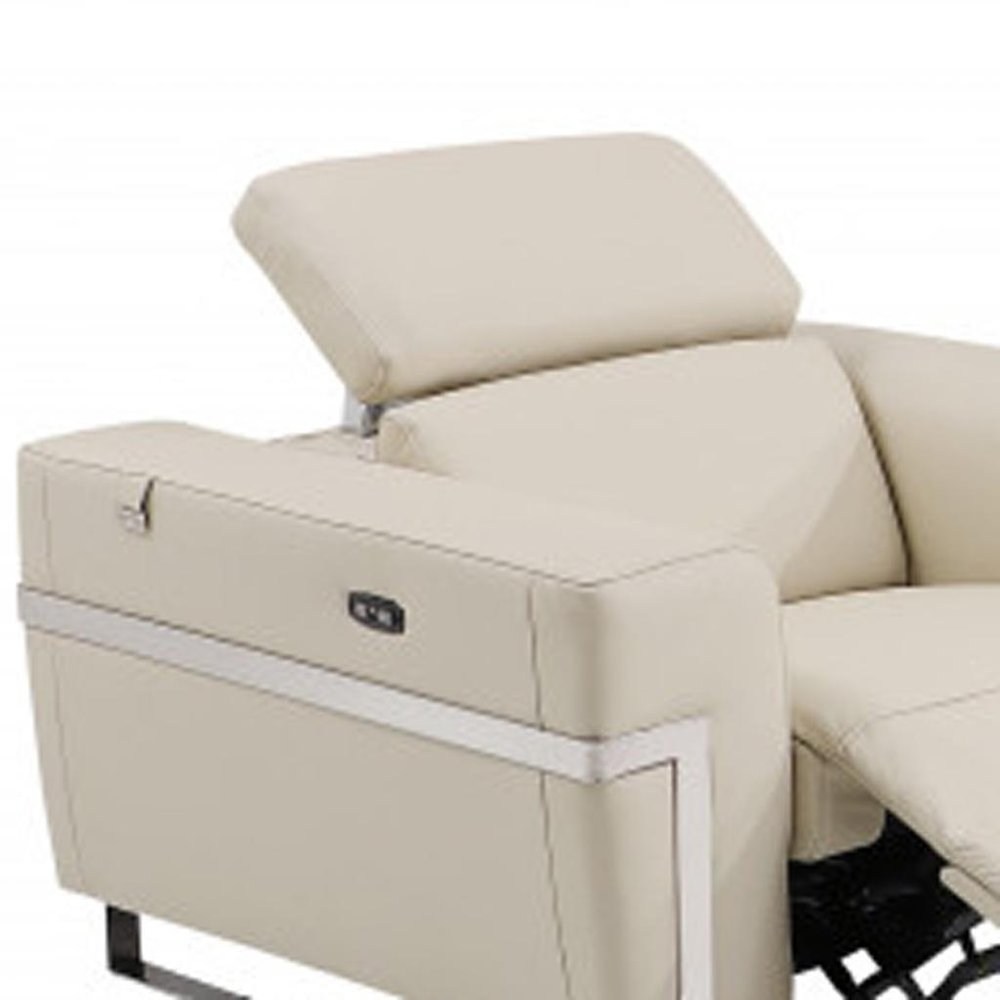 Three Piece Indoor Beige Italian Leather Six Person Seating Set