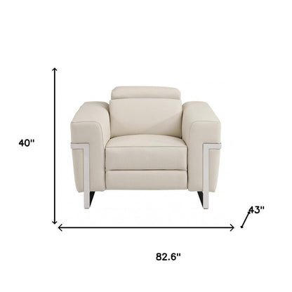 Three Piece Indoor Beige Italian Leather Six Person Seating Set