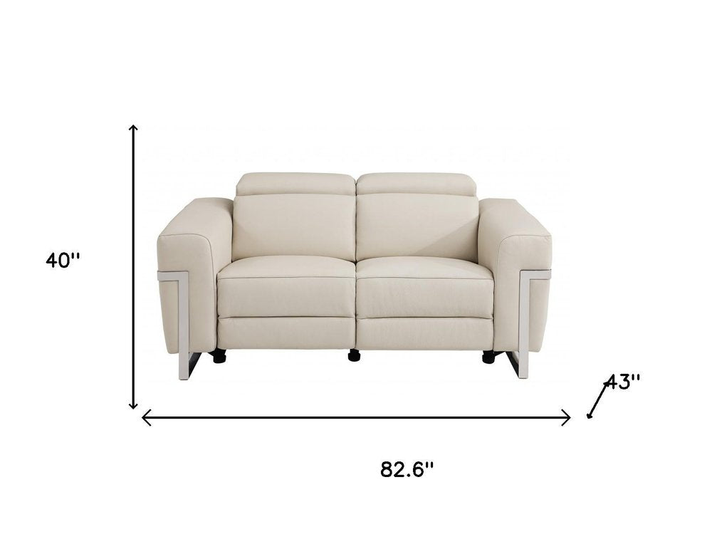 Two Piece Indoor Beige Italian Leather Five Person Seating Set