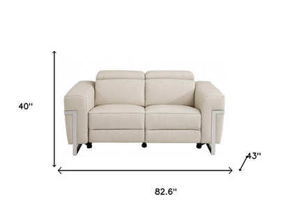 Two Piece Indoor Beige Italian Leather Five Person Seating Set