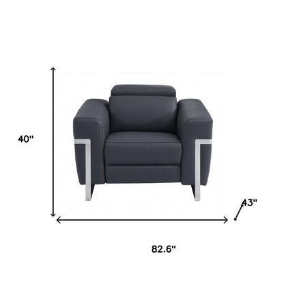 Three Piece Indoor Dark Gray Italian Leather Six Person Seating Set