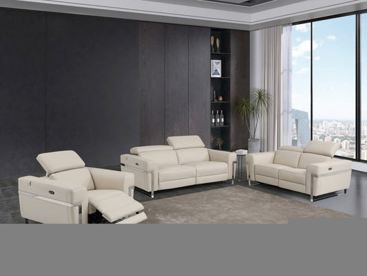 Three Piece Indoor Beige Italian Leather Six Person Seating Set