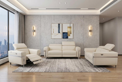 Three Piece Indoor Beige Italian Leather Six Person Seating Set