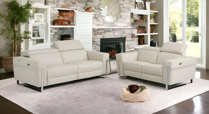 Two Piece Indoor Beige Italian Leather Five Person Seating Set