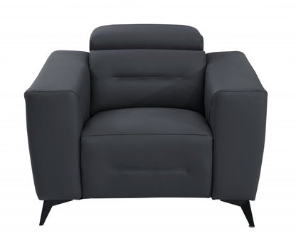 Three Piece Indoor Dark Gray Italian Leather Six Person Seating Set