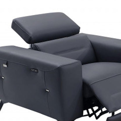 Three Piece Indoor Dark Gray Italian Leather Six Person Seating Set