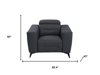 Three Piece Indoor Dark Gray Italian Leather Six Person Seating Set