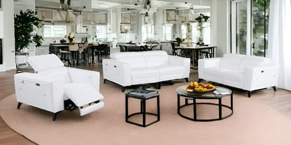 Three Piece White Italian Leather Six Person Seating Set