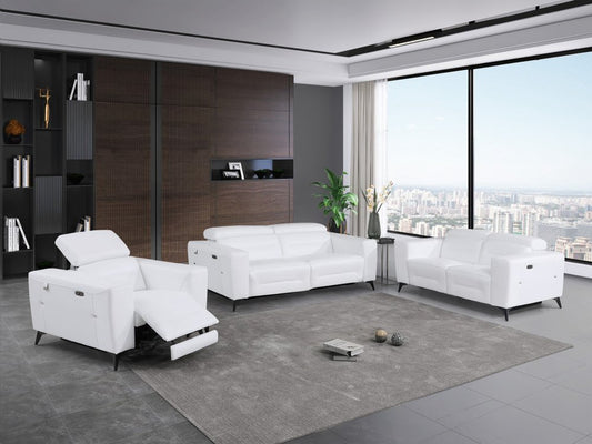 Three Piece White Italian Leather Six Person Seating Set
