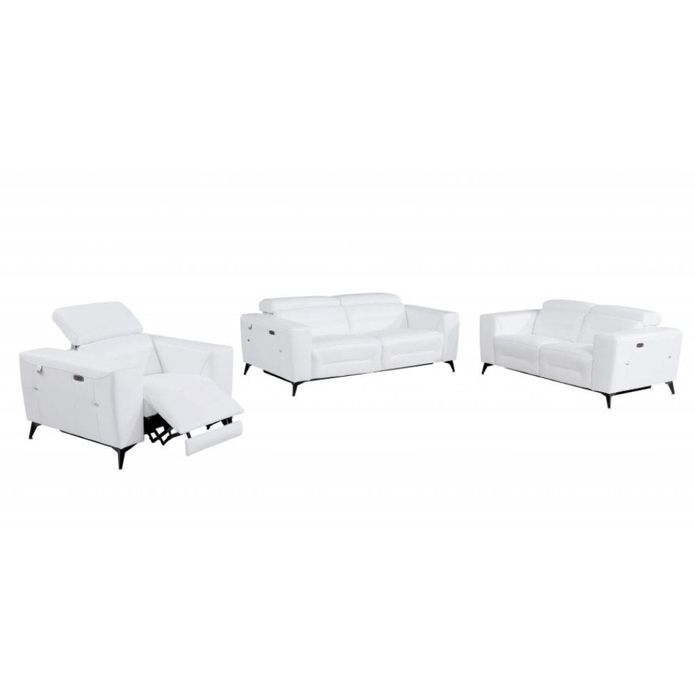 Three Piece White Italian Leather Six Person Seating Set