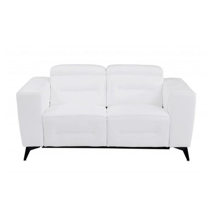 Two Piece White Italian Leather Five Person Seating Set