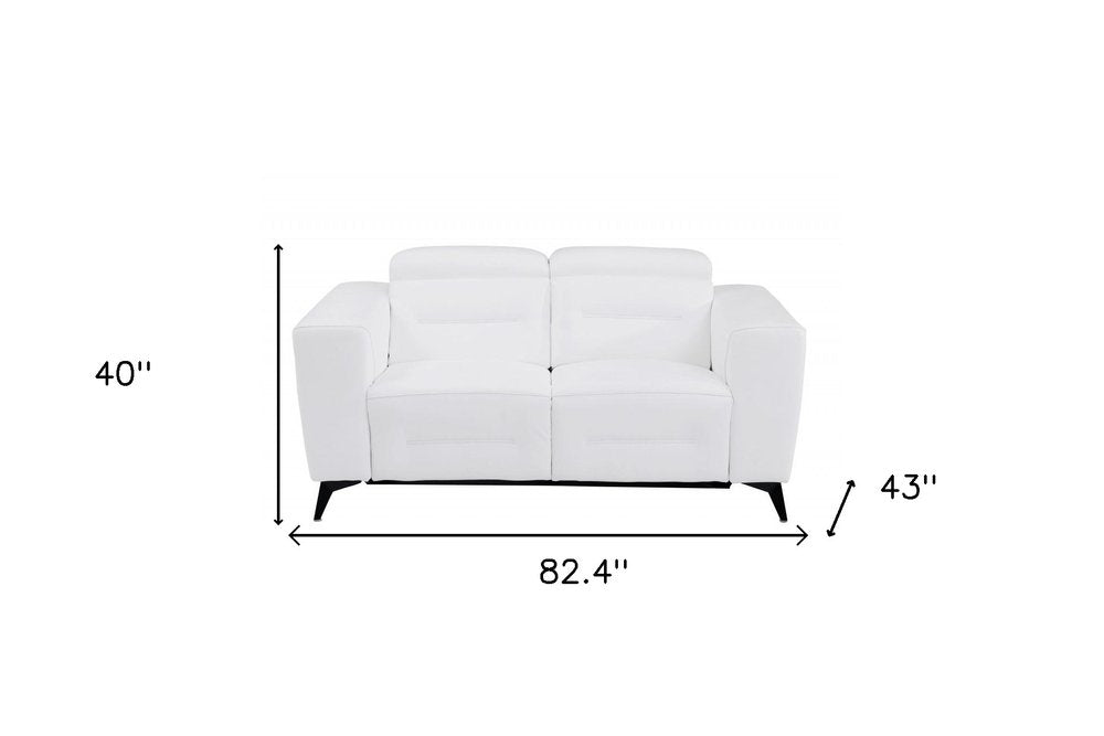 Two Piece White Italian Leather Five Person Seating Set