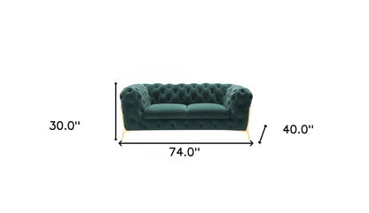 74" Emerald And Gold Velvet Loveseat