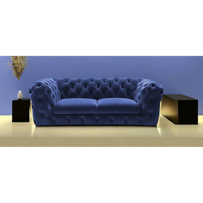 74" Blue And Gold Velvet Loveseat