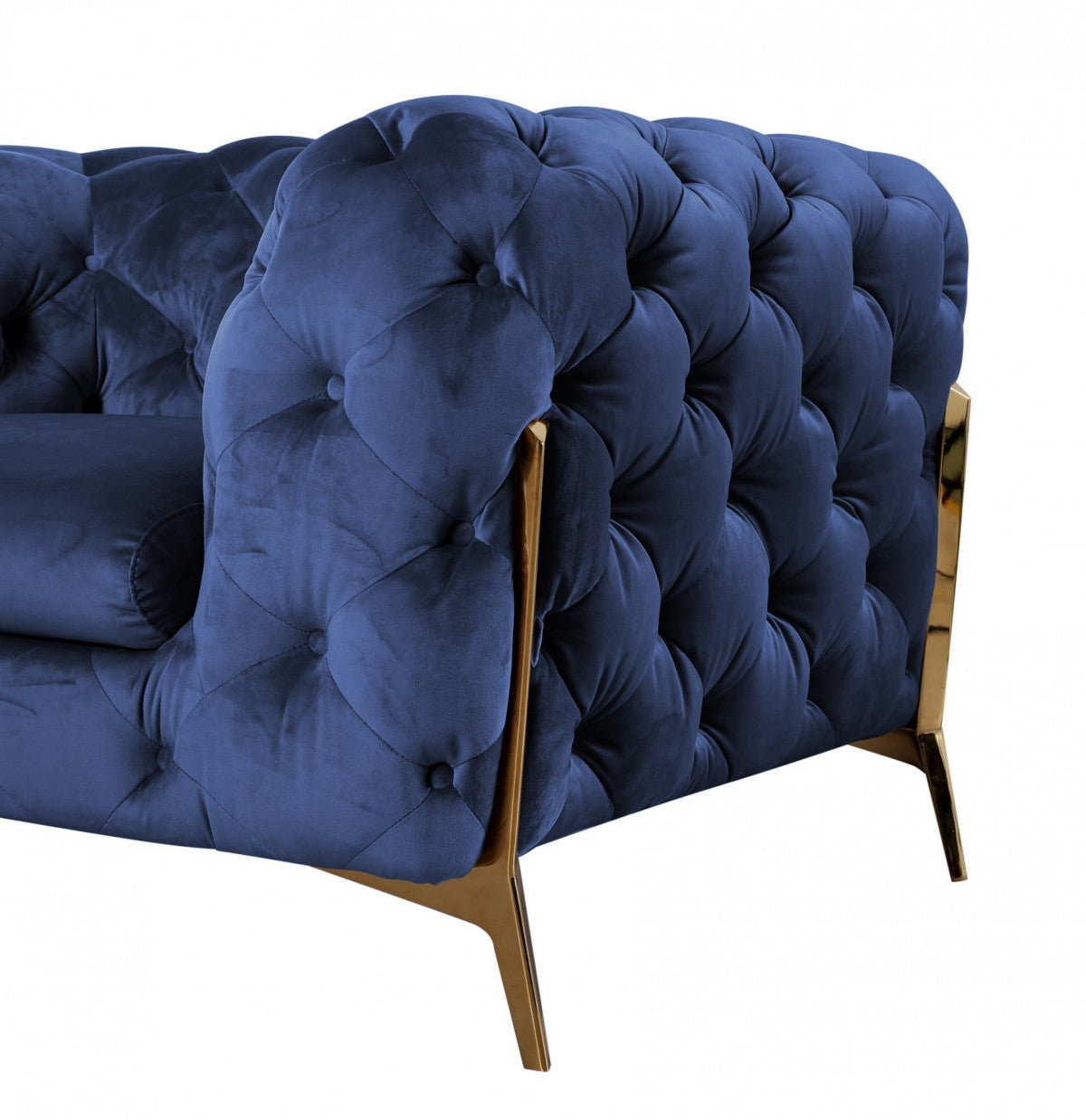 74" Blue And Gold Velvet Loveseat