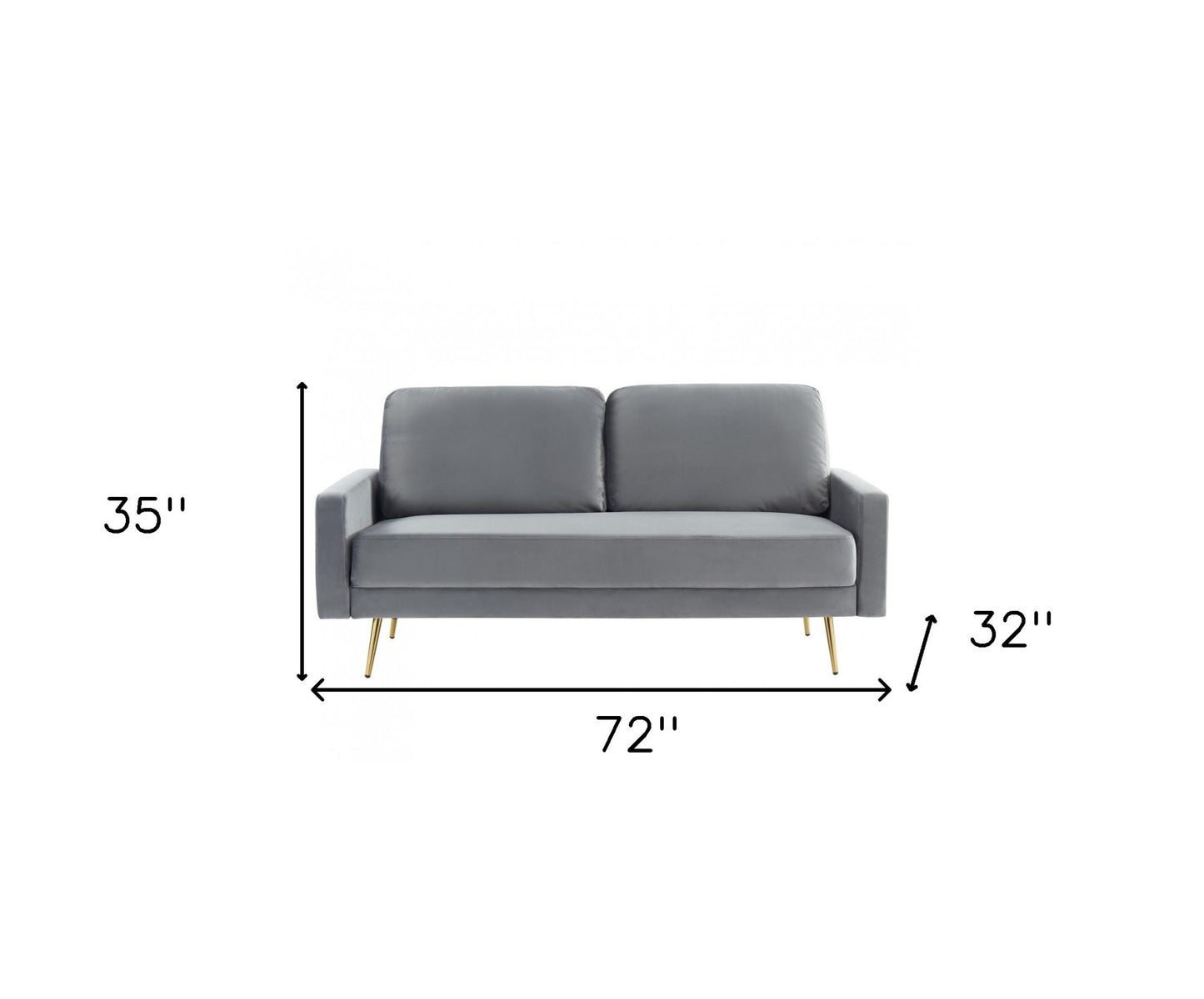 72" Gray Velvet Sofa With Brass Legs