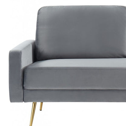 72" Gray Velvet Sofa With Brass Legs