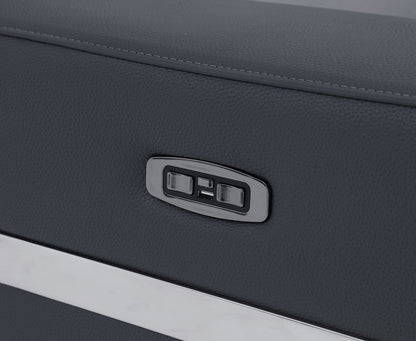 65" Gray And Silver Italian Leather Power Reclining Loveseat