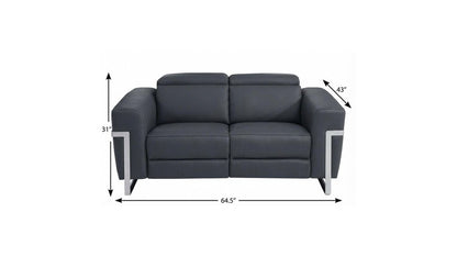 65" Gray And Silver Italian Leather Power Reclining Loveseat