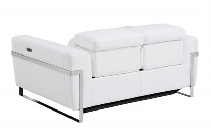 65" White And Silver Italian Leather Power Reclining Loveseat