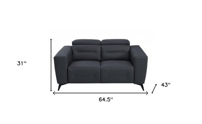 65" Gray And Black Italian Leather Power Reclining Loveseat
