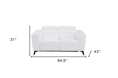 65" White And Black Italian Leather Power Reclining Loveseat