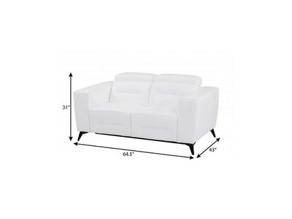 65" White And Black Italian Leather Power Reclining Loveseat