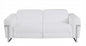 83" White Italian Leather USB Reclining Sofa With Chrome Legs