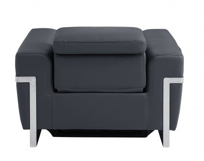 41" Dark Gray Italian Leather Power Recliner Chair