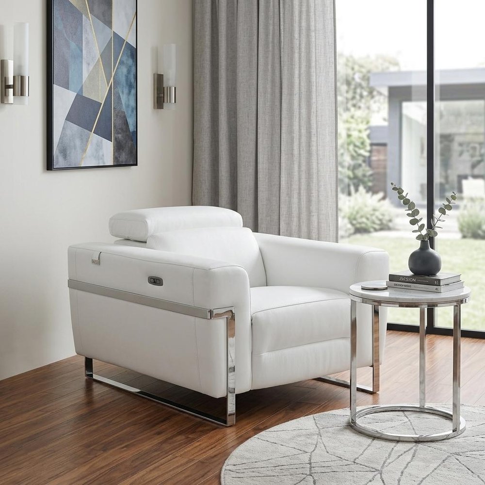 41" White Italian Leather Power Recliner Chair